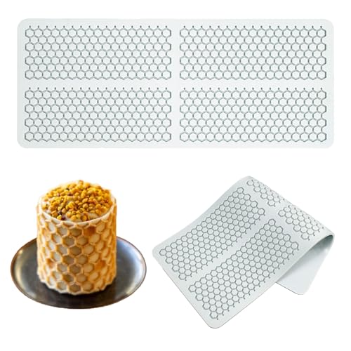 Jopgeey Honeycomb Molds Silicone (2 PCS) Fondant Tuile Molds with Hollow 3D Beehive Candy Silicone Lace Moulds for Baking, Polymer Clay, Sugar Craft Dessert Cupcake Cake Decorating