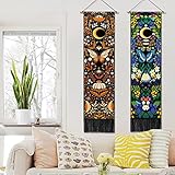 ARTCREATOR Pack of 2 Moon and Butterfly Tapestry Hippie Room Decor, Yellow and Bule Plant Flower Tapestry Boho Wall Decor, Vertical Bohemian Tapestry Wall Hanging for Room(12.8 x 51.2 inches)