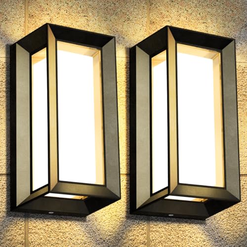ledmo Outdoor Wall Light 1800Lm Modern Outdoor Porch Light 3000K Bright Lighting Black Exterior Lighting Fixture Waterproof Christmas Fixture for House,Patio,Garage,Backyard,Hallway（2 Pack