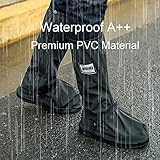 HEKEDES Waterproof Shoe Covers, Reusable & Foldable Rain Boot Shoe Cover with Zipper, Non-Slip, Reflector, Men Women Rain Gear, Black