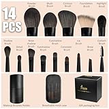 Jilier Travel Makeup Brush Set, 14 pcs Mini Makeup Brushes for Foundation, Powder, Eyeshadow, Highlight, Contour, Blush & Concealer, Small Makeup Brush Set Purse Size with Case