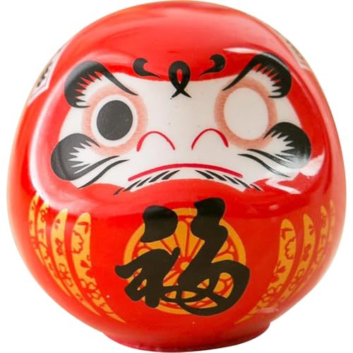 Luxshiny Japanese Daruma Doll, Dharma Good Luck Zen Statue, Luck God Fortunes Ceramic Ornament Wobbling Doll Mini Fengshui Figurine for Car Dashboard Fairy Garden Red