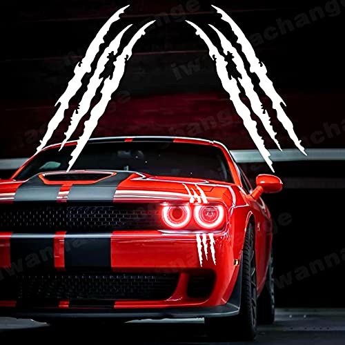 iwannachange 2pcs Monster Claw Marks Headlight Car Sticker Stripes Scratch Decal Vinyl for Sports Cars SUV Pickup Truck Window Motorcycles ect(White)