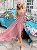 PUXIU Dusty Purple Bridesmaid Dresses with Slit for Women 2024 Scoop Neck Ruched Chiffon Spaghetti Straps Beach Maid of Honor Dress for Wedding Floor Length Formal Dress US6