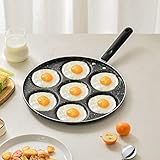 Generic 7 Holes Egg Frying Pan, Non Stick Egg Cooker Pan, Aluminum Egg Burger Maker for Breakfast Sandwich Hamburger Pancake, Household Kitchen Cookware, Black