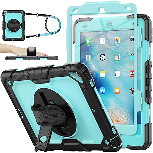 SEYMAC stock Case for iPad Air 3 2019 / Pro 10.5'' with Screen Protector Pen Holder [360° Rotate Hand Strap/Stand], Drop-Proof Case (Brightblue+Black)