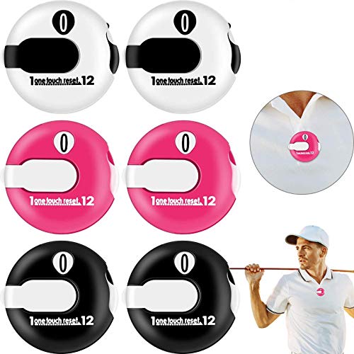 Frienda 6 Pieces Golf Stroke Counter Clicker Mini Golf Score Counter Simple Attachment Scorekeeper up to 12 Shots Score with One Touch Reset Clip(Red, White, Black)
