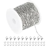 UMAOKANG 33 Feet 316 Stainless Steel Chain for Jewelry Making, Silver Tube Bar Curb Link Chain Bulk with Jump Rings Lobster Clasps for Necklace Bracelet Making DIY Accessories