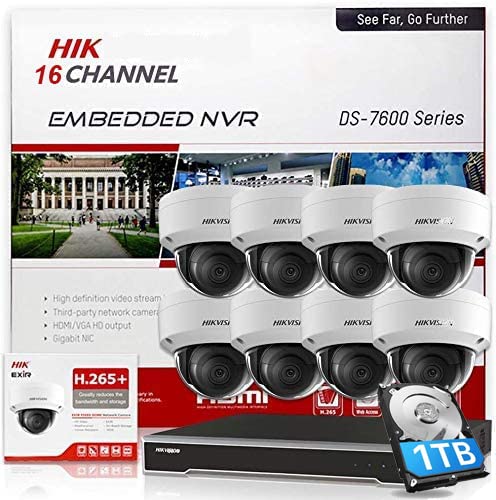 Ⲏikvision Security IP Camera System, 4K 8MP 16 Channel PoE DS-7616NI-Q2/16P NVR KIT, 8× 4MP Vandal Dome Cameras 2.8mm Indoor/Outdoor, 2TB Hard Drive Storage, Compatible with Hikvision Hik-Connect