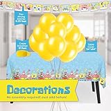 Spongebob Party Supplies Set | Serves 16 Guests | Spongebob Party Decorations With Table Cover, Banner Decoration, Spongebob Plates, Napkins, Balloons, Crepe Streamer, Candles and Button