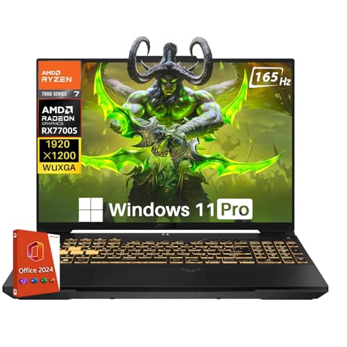 ASUS TUF A16 Gaming Laptop, Radeon RX 7700S 8 GB(Beats RTX 4060), AMD Ryzen 7 7735HS(Up to 4.75 GHz, Beats i7-13620H), 16" FHD 165 Hz, 64 GB DDR5, 1 TB SSD, Wi-Fi 6, Windows 11 Pro, Office 2024