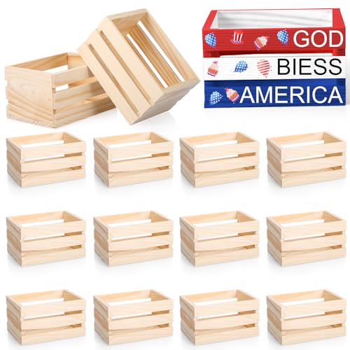 Roowest 12 Pcs 6.5'' Small Wooden Crates for Back to School Crafts Unfinished Wood Crate Basket for Display Home Bathroom Arts Milk Wine Towel Toys