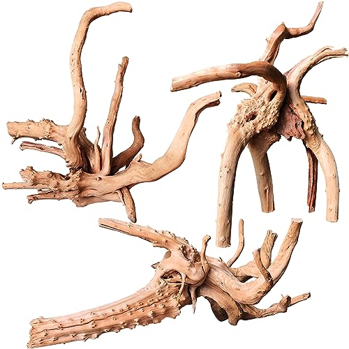 majoywoo Natural Driftwood for Aquarium Decor Fish Tank Decorations, Assorted Spider Wood Branch 7-11" 3 Pcs, Reptile Decor