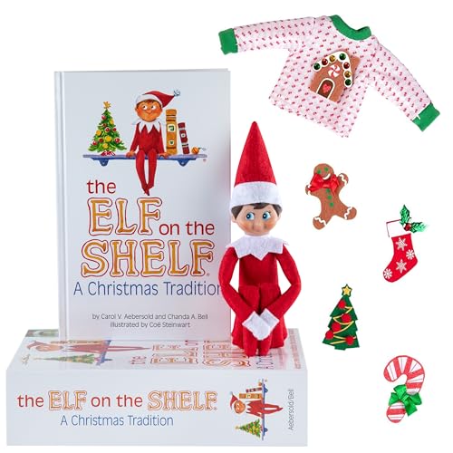 Elf On The Shelf Boy with Ugly Sweater Set - Blue Eyed Boy Elf Doll w 5 Different Velcro X-Mas Accessories - Change Your Elves Clothing Daily with 5 Outfits in One - Win Your Elf Ugly Sweater Party