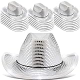 Tisancy 20 Pack Lights Cowboy Cowgirl Hat LED Flashing Light Up Hat for Western Bachelorette Party Wedding Bridal(Silver,Trendy)