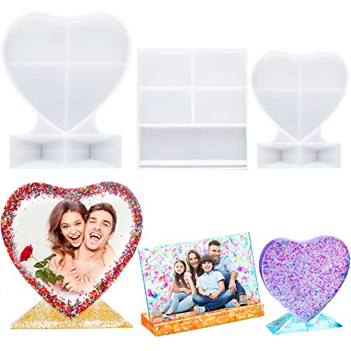 Patelai 3 Pieces Resin Photo Frame Molds Heart Rectangle Shape Silicone Picture Mold for Casting, DIY Personalized Epoxy Photo Frame Shape for Crafts Table Home Decoration