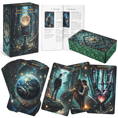 Tarot Cards with Guide Book for Beginners Original Unique Pretty Tarot Oracle Deck Set with Guidebook Standard Size 78 Cards