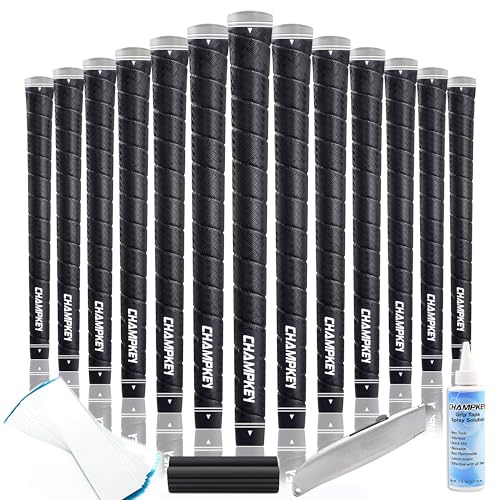CHAMPKEY X-WEAVE Rubber Golf Grips 13 Pack with Full Repair Kits - Medium Lower Hand Golf Club Grips - Enhanced Grip and Traction Golf Grips for Men and Women(Black,Midsize)