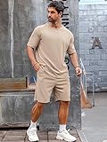 Babioboa Men's Tracksuit T Shirt Sirt and Shorts Set Solid Waffle Jersey Tee Short Suit 2 Piece Outfits(Khaki,XXL)