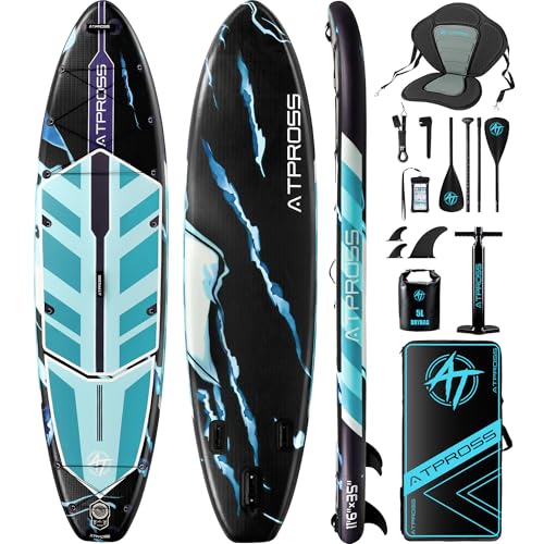 11'6"x35" Inflatable Stand Up Paddle Board 450LBS Weight Capacity Extra Wide Non-Slip Stable Deck Adult SUP with Kayak Seat, Premium Accessories Kit & Backpackfor Yoga, Fishing, Surf Deep Blue