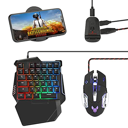 Half Hand Gaming Keyboard and Mouse Combo Laelr 35 Keys PUBG Wired Mechanical RGB Backlit Keyboard with Wrist Rest Wired Gaming Mouse Converter for Android iOS Phone Game Not Support iOS 13.4 & Above