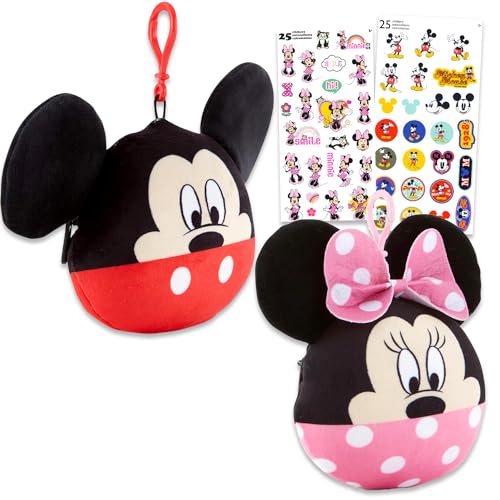 Mickey and Minnie Mouse Plush Keychain Set - Bundle with Mickey and Minnie Soft Zipper Pull Plushie for Kids with Tattoos, More | Mickey and Minnie Mouse Bag Clips Party Favor
