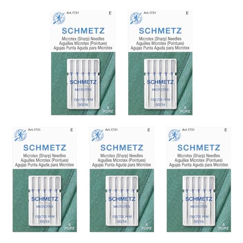 SCHMETZ Microtex Sharp Sewing Machine Needles - Quilting & Topstitching Supplies, Size 90/14, 5-Needle Card, Pack of 5