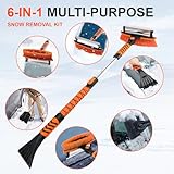 COMOWARE Extendable Snow Brush for Car, Ice Scrapers for Car Windshield Combo Kit with 270° Pivoting Head, 6-in-1 Snow Removal Tool with Snow Shovel Snow Scraper for Car, Truck, SUV, Winter Car Kit