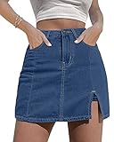 luvamia Skorts Skirts for Women Denim Mini Skirt Side Slit with High Waisted Jean Shorts Stretchy Womens Jean Shorts for Summer Skorts for Jean Shorts for Women Medium Blue Size Small