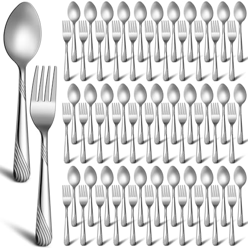 Yiyiring 300 Piece Forks and Spoons Silverware Set for 150 Stainless Steel Flatware Cutlery Set Heavy Duty Metal Spoons and Forks Set for Dinner Restaurant Home, Mirror Polished, Dishwasher Safe