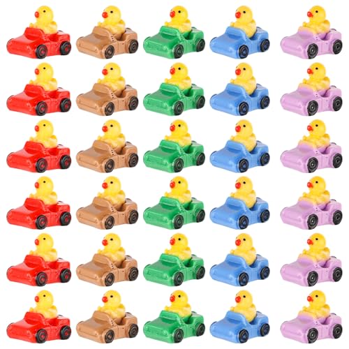 30pcs Mini Car Duck Set, Small Resin Duck in a Car Funny Miniature Resin Ducks Micro Landscape Duck Mini Ducks Tiny Animal Car Dashboard Decor for Home Car Office Decor(Mixed Colors)