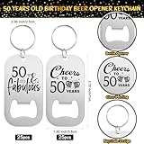 Tioncy 50 Sets 50th Birthday Party Favors for Guests Beer Bottle Opener Keychains Thank You Cards Organza Bags Rope Bulk Birthday Souvenirs Gift for Adult Birthday Anniversary Weeding Party Favors