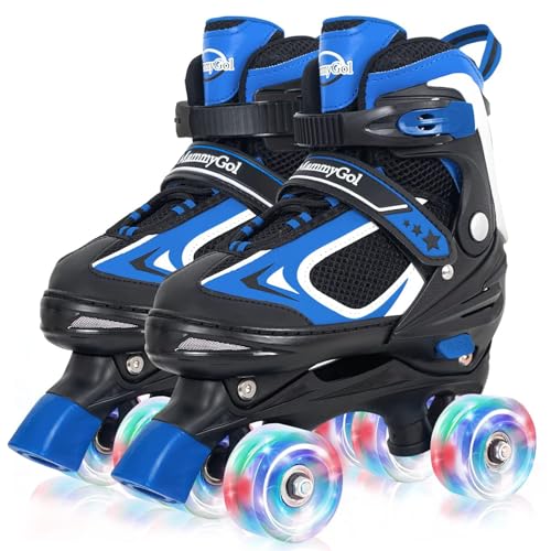 Roller Skates for Boys Girls, 4 Sizes Adjustable Quad Skates for Kids with All Light up Wheels, Full Protection for Toddler's Indoor and Outdoor