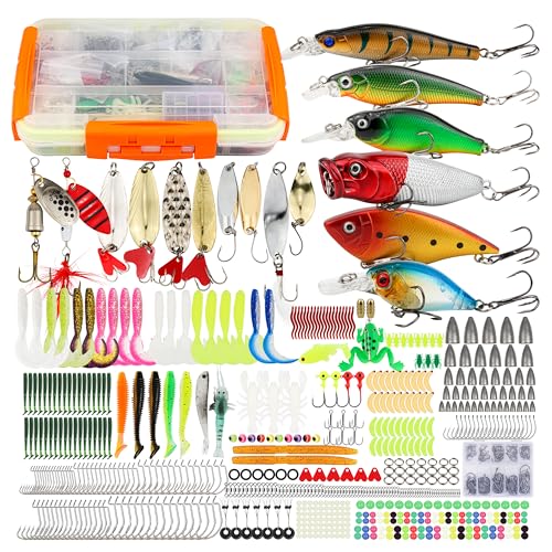 1000pcs Fishing Tackle Kit - Complete Mixed Bait Set with Crankbaits, Spinnerbaits, Soft Worms, Jigs, Hooks, Sinkers & Tackle Box - Ideal for Freshwater & Saltwater Fishing, for Men