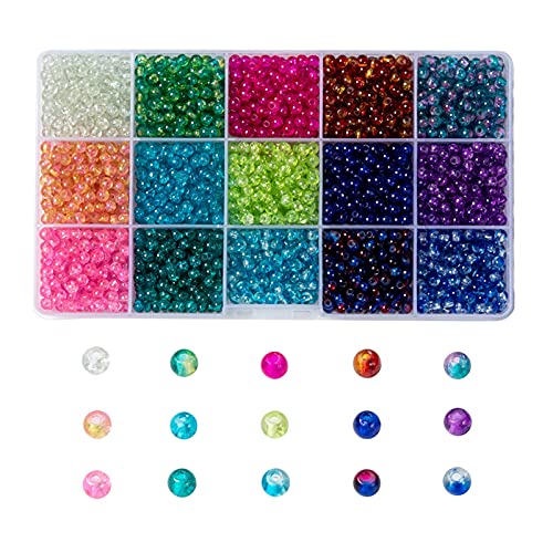 BEEFLYING 3000pcs Baking Painted Crackle Glass Beads 4mm Mixed Color Round Glass Loose Spacers for Jewelry Making