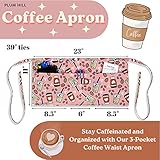 Plum Hill Coffee Server Waist Apron - Waitress Apron with 3 Pockets - Cute Half Apron for Baristas Cleaning Vendors and Teachers - Waitress Accessories