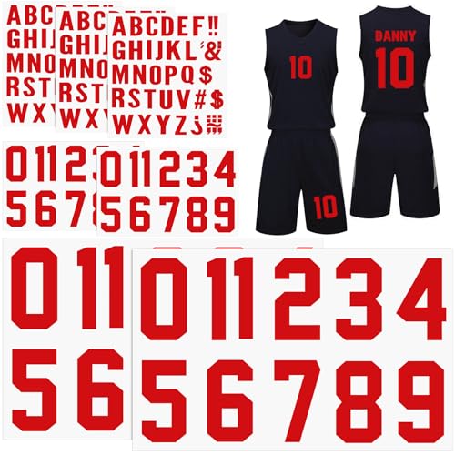 190 Pcs Iron on Letters Iron on Numbers Alphabets Fabric Stickers 8 Inch and 3 Inch Number Patches 2'' Heat Transfer Letters for Clothing DIY Crafts Sports Team Uniform(Classic Style,Red)