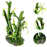 POPETPOP Aquarium Bamboo Plant Decor, Resin Artificial Bamboo Plant with Base, Green Aquatic Plant for Fish Tank Landscape Decor