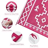 Uphome Outdoor Rugs 8x10 Waterproof, Reversible Hot Pink Boho RV Camping Rug, Patio Plastic Straw Outside Rug, Large Foldable Outdoor Mat Carpet for Backyard Deck Pool Balcony Picnic Beach, 8'x10'