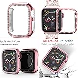 SUPOIX Compatible with Apple Watch Band 41mm + Case, Women Jewelry Bling Diamond Rhinestone Replacement Metal Strap &Soft TPU Protector Case for iWatch Series 7/8/9(Rose Pink)