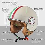 Comrider Open Face Motorcycle Helmet for Adults, Half Face Moped Helmets for Men, 3/4 Retro Vespa Helmet, Classic Vintage Motorcycle Helmet for Women, DOT Approved (X-Large, Beige)