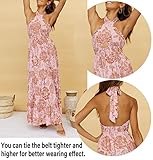 ZESICA Women's 2025 Summer Crossover Halter Neck Sleeveless Plaid Cut Out Backless Flowy A Line Maxi Dress,Lightbrown,Large