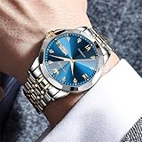 OLEVS Watch for Men Automatic Classic Mechanical Watch Diamond Mirror Stainless Steel Dress Casual Waterproof Day/Date Calendar Blue