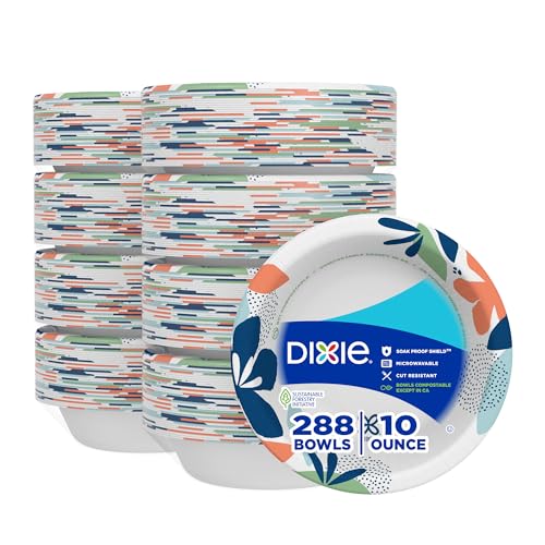 Dixie Small Paper Bowls, 10 Oz, 36 Count (Pack of 8), Microwave-Safe, Soak-Proof, Disposable Bowls Great For Snacks, Dessert, And Light Lunch Meals