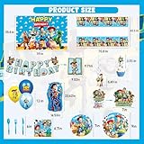 Toy Cartoon Story Party Supplies, Toy Themed Story Birthday Party Decorations Including Backdrop, Birthday Banner, Hanging Swirls, Balloons, Cake Toppers, Forks, Plates and Napkins for Cartoon Party