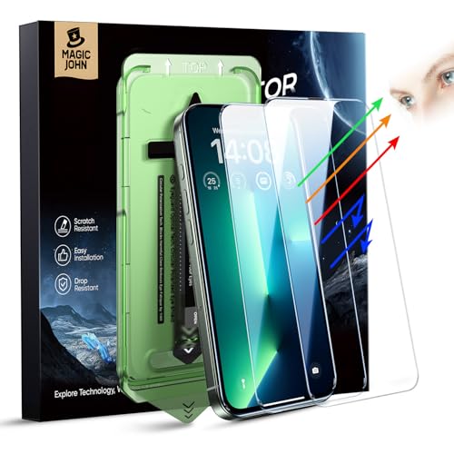 MAGIC JOHN 2PACK for iPhone 13 Pro max/iPhone 14 plus (6.7") Eye Protection Screen Protector, Blue Light Filter, HD Clear, Auto Dust-Elimination, 9H Tempered Glass & Scratch Resistance, Full Edge Coverage