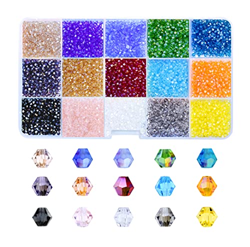 Mandala Crafts 3mm Bicone Crystal Beads for Jewelry Making - 3mm Bicone Beads for Crafts - 3750 Faceted Glass Beads for Bracelets Beads Necklace Earing DIY Beading