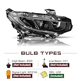 JSBOYAT Halogen Headlight Assembly Compatible with 2016-2021 Honda Civic w/LED DRL Projector Headlamp Black Housing with Clear Reflector