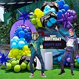 yeewaka Video game balloon garland arch kit 140pcs purple blue green black balloons with Diy starburst controller mylar balloon for gamer night Birthday party decorations