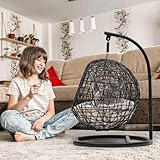 YITAHOME Cat Swing Bed with Stand & Cushion, Cat Egg Chair with Rattan Wicker Appearance, Indoor Hanging Swinging Cat Bed for Cats, Small Dogs, and Small Animals, Black